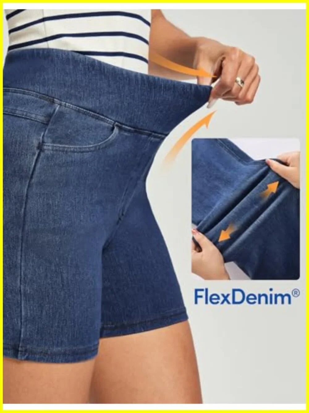 Stretchy Denim Shorts High Waisted Pull On Jorts 4 Pockets